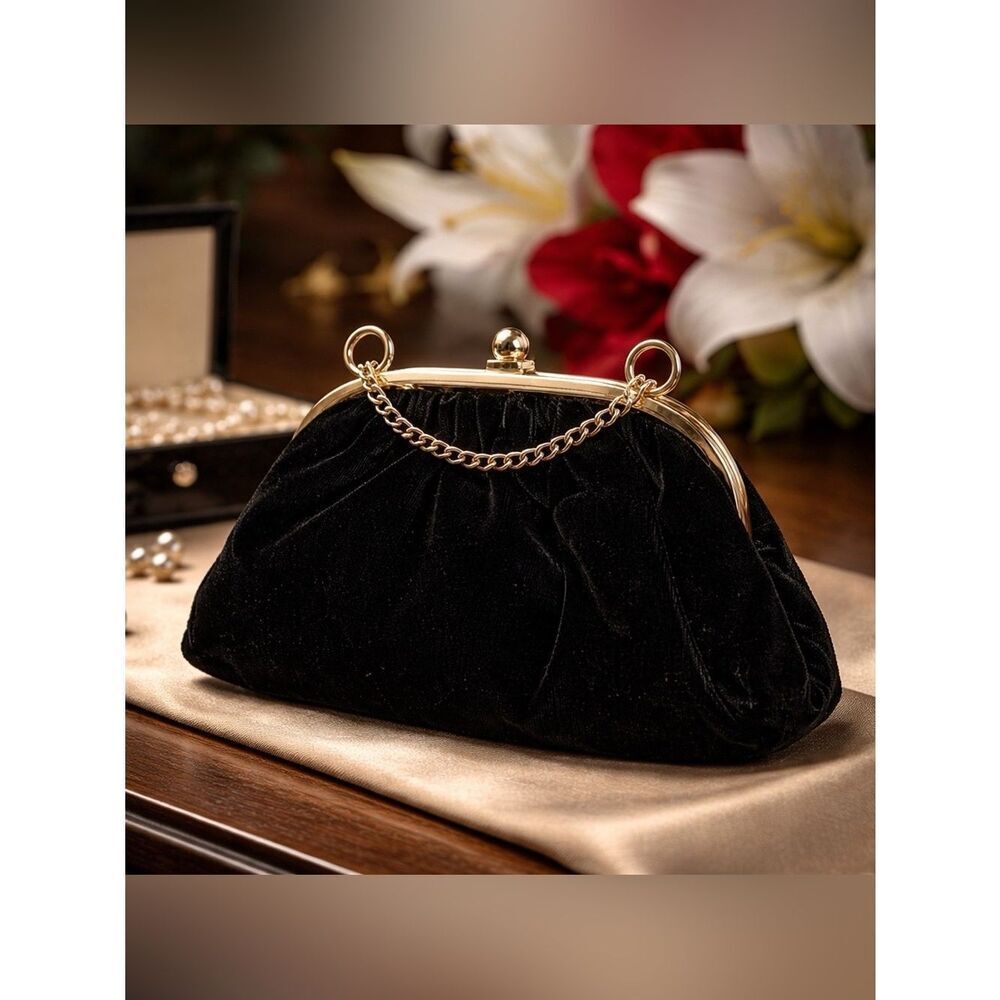 Black Velvet Shell Evening Bag